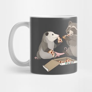 Possum and Raccoon eating pizza Mug